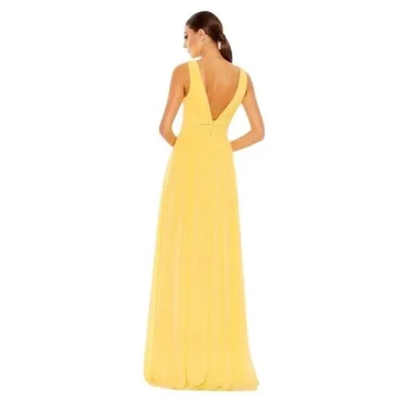 NWT | Mac Duggal 55793 Side Slit Sleeveless Buttercup Yellow Chiffon Gown Sz 2 - Picture 2 of 7
